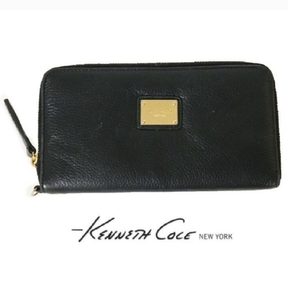 🆕️EUC🆕Kenneth Cole Large Leather Zip BLK Wallet - Picture 1 of 6